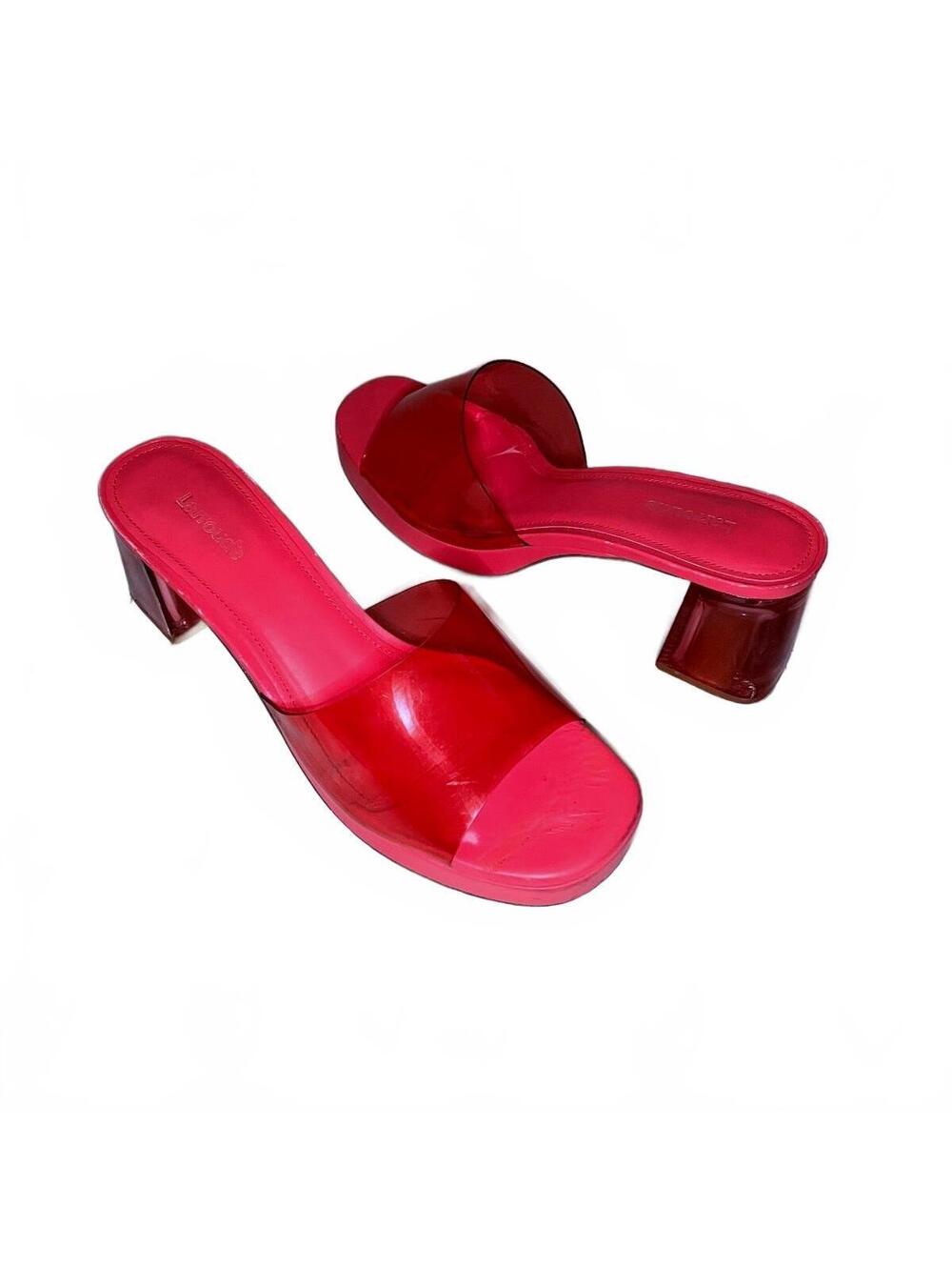 Larroude Women's Pink Transparent Platform Mule Heels with Block Heel